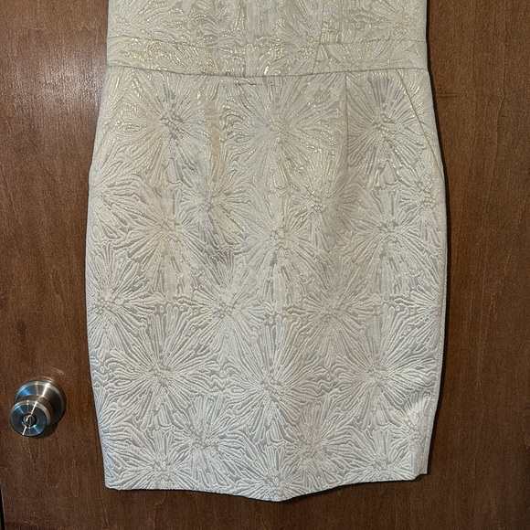 NWOT Ellen Tracy Cream & Metallic Gold Sleeveless Floral Pattern Jacquard Dress - Picture 3 of 9